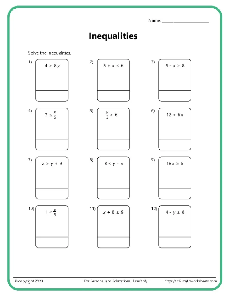 6th Grade Algebra Worksheets