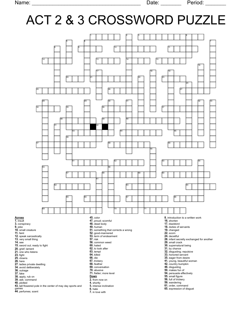 ACT 2 amp 3 CROSSWORD PUZZLE WordMint