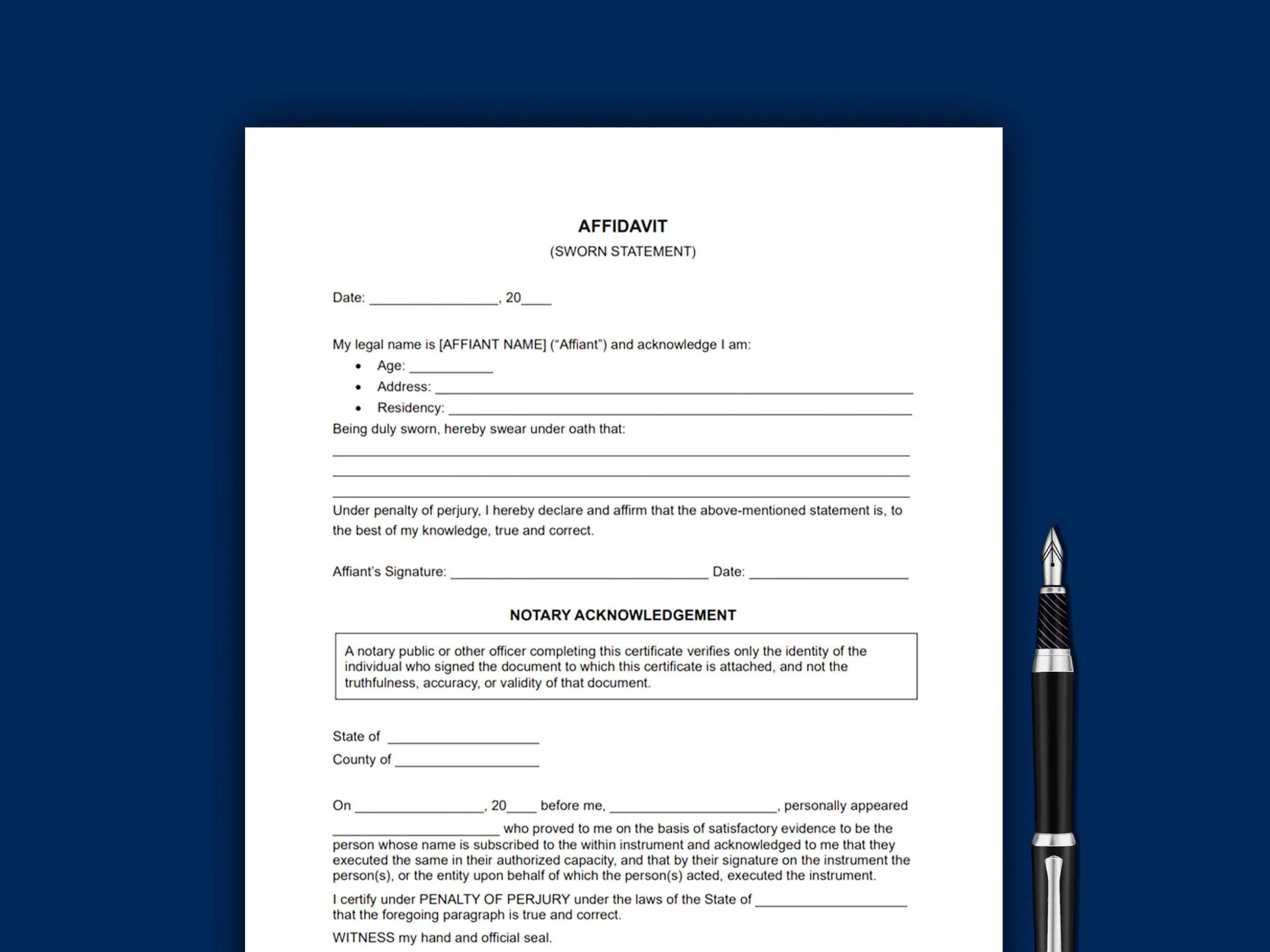 Affidavit Template Sworn Affidavit Etsy UK