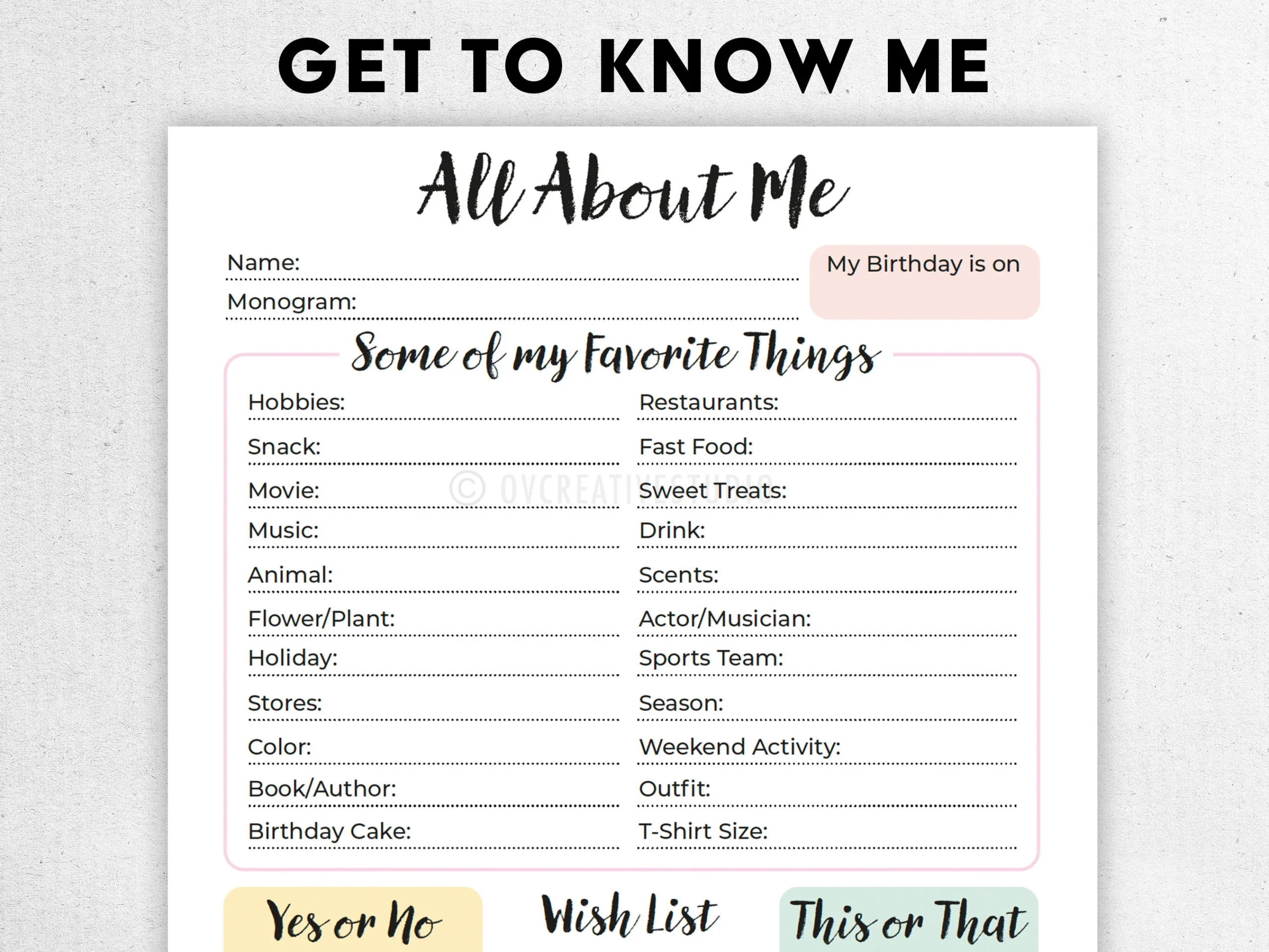 Get To Know Me Printable