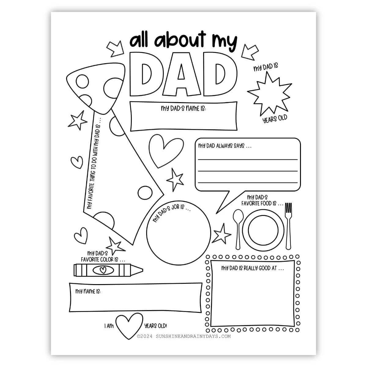 All About My Dad Coloring Page PDF 