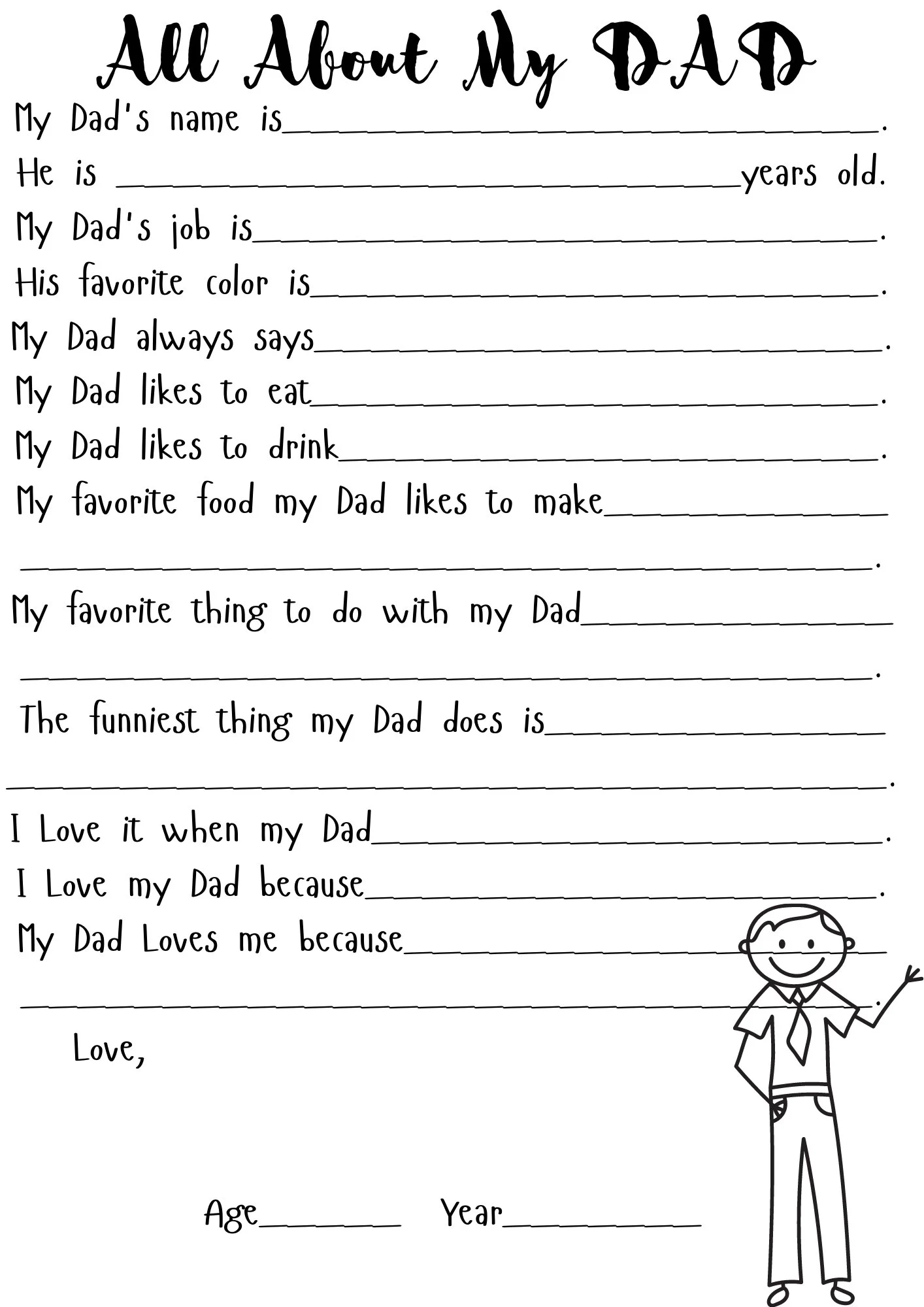 All About My Dad Printable Questionnaire Father s Day Gift PDF 