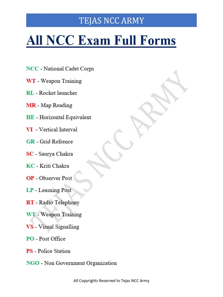 all ncc full forms pdf military ballistics