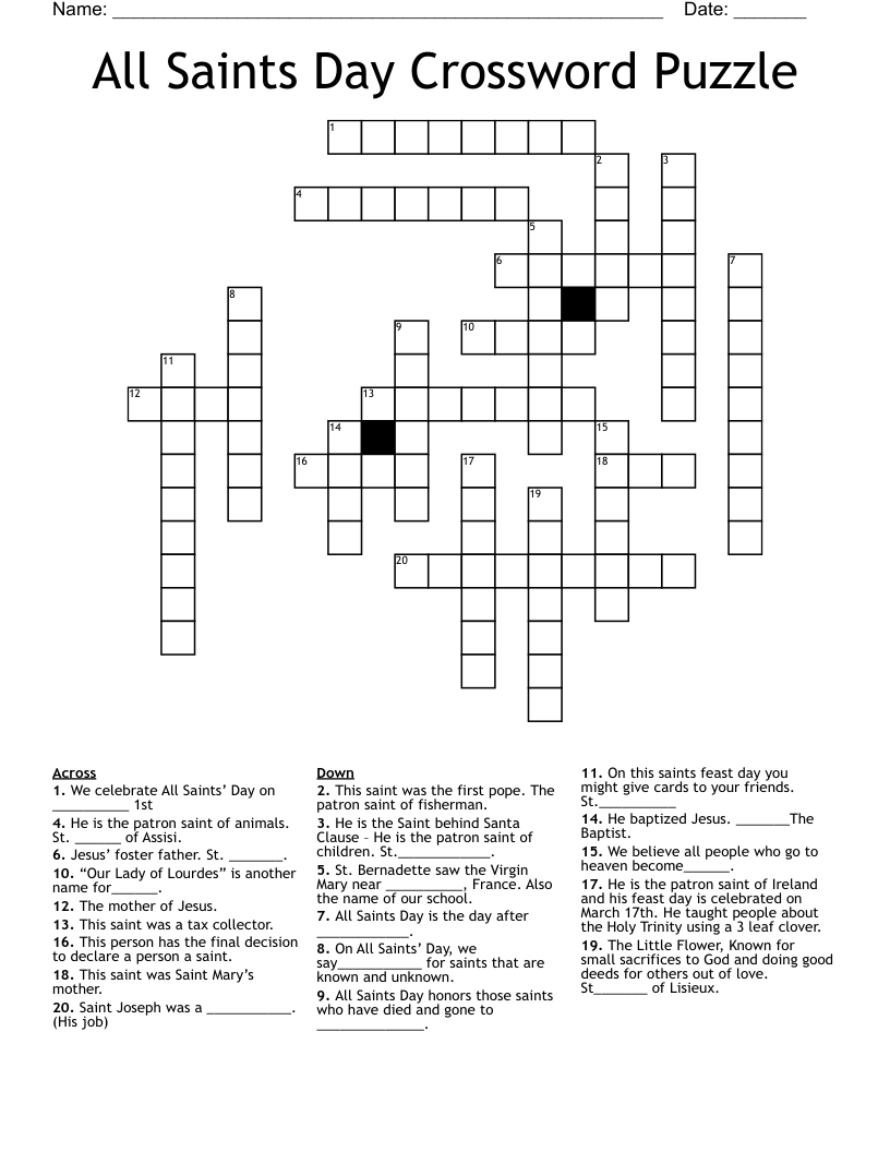 All Saints Day Word Search Printable Free