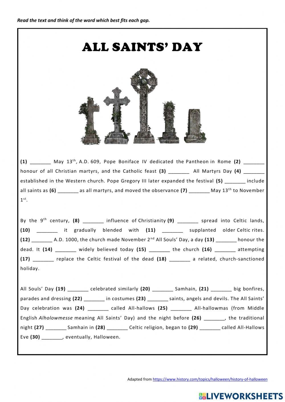 All Saints Day Worksheet Worksheets Library