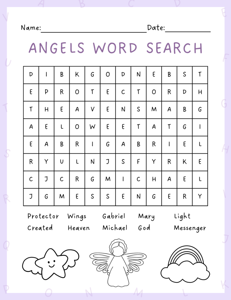 Angels Word Search For Kids Out Upon The Waters