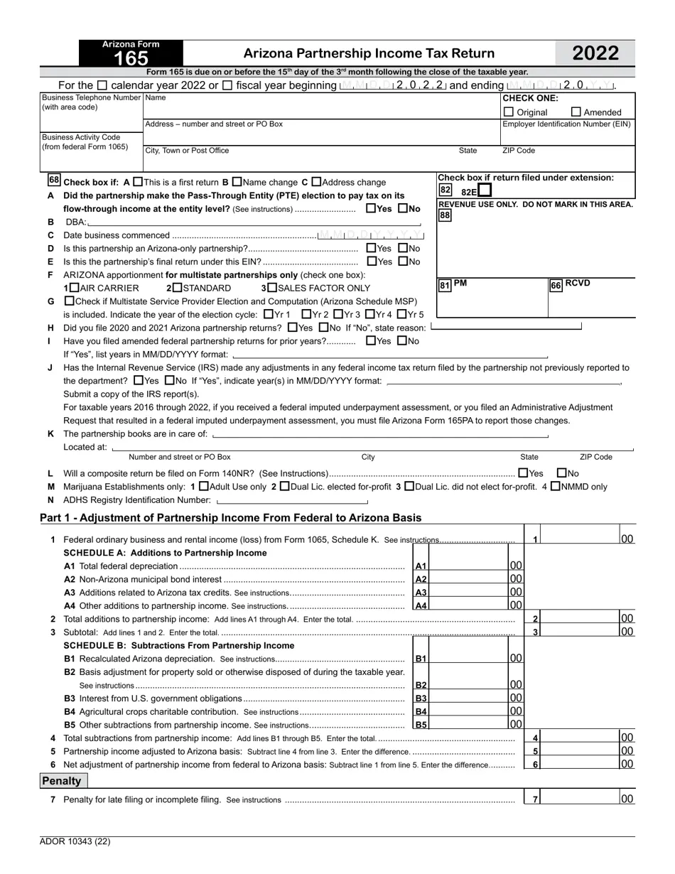 Arizona Form 165 ADOR10343 Download Fillable PDF Or Fill Online 
