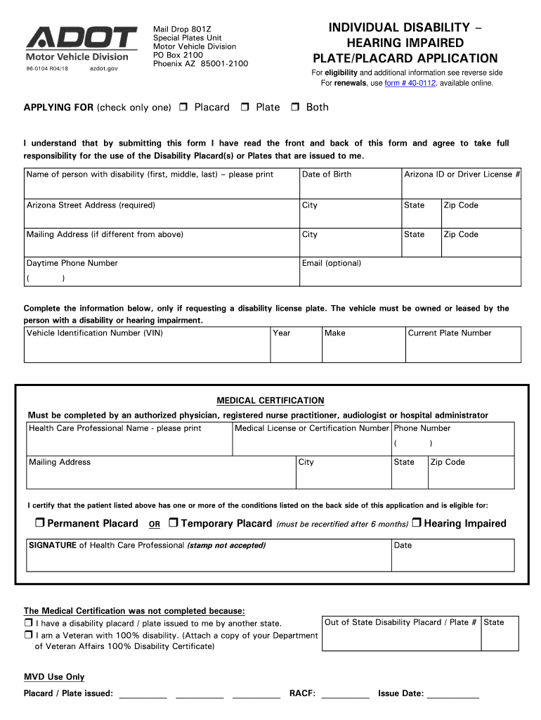 Arizona Handicap Placard Application Fill Out amp Sign Online DocHub