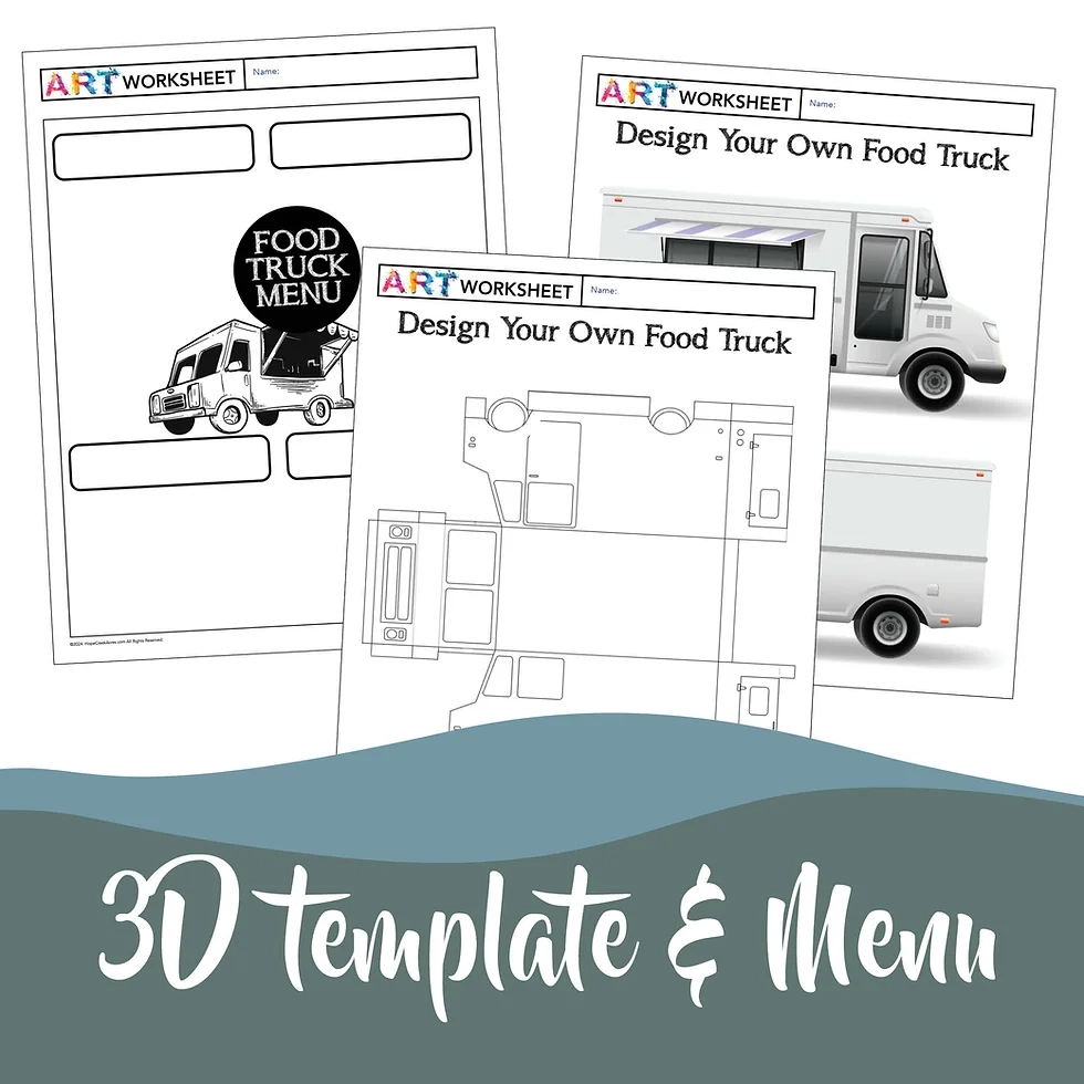 Art Draw amp Design FOOD TRUCK Worksheet MENU 2 3D Template Pattern 
