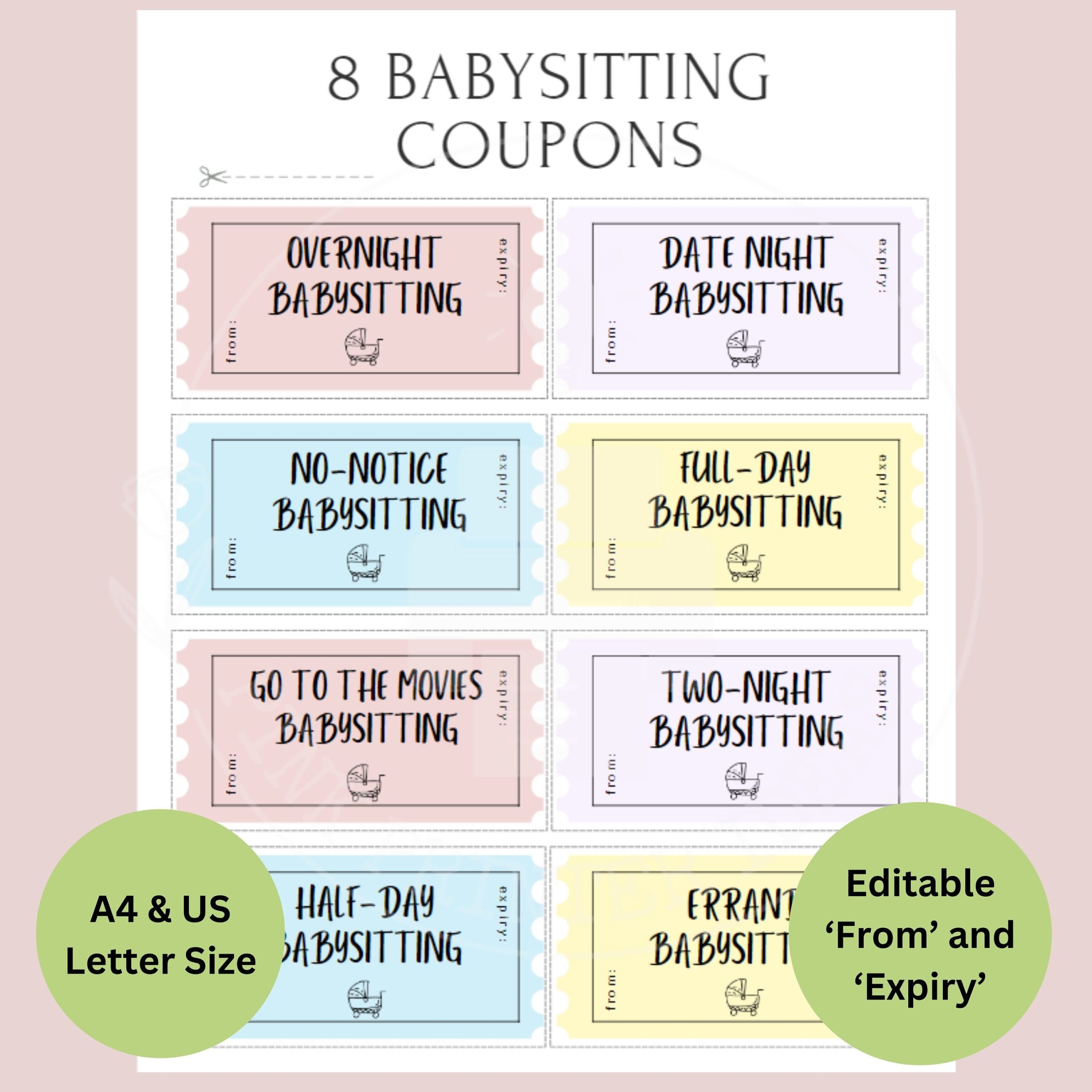 Babysitting Coupons Printable Instant Download Editable Gift 
