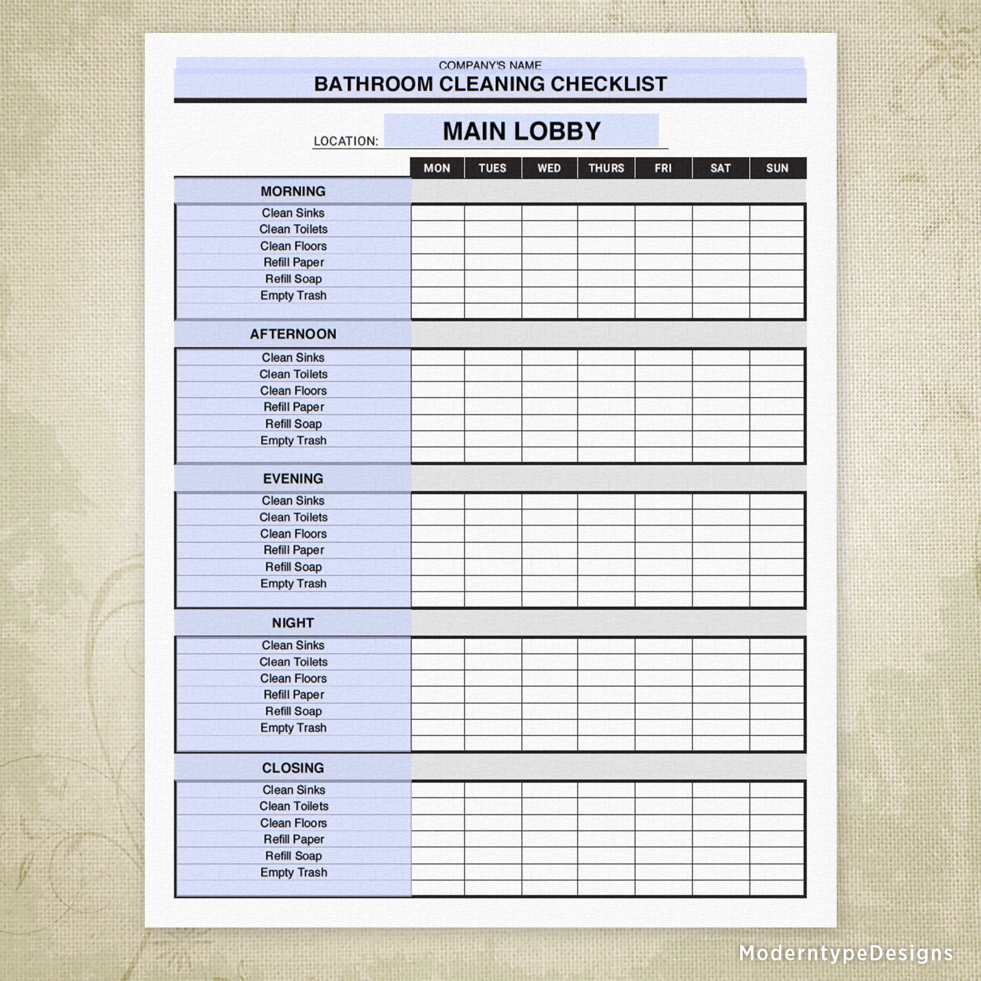 Bathroom Cleaning Checklist Template Free