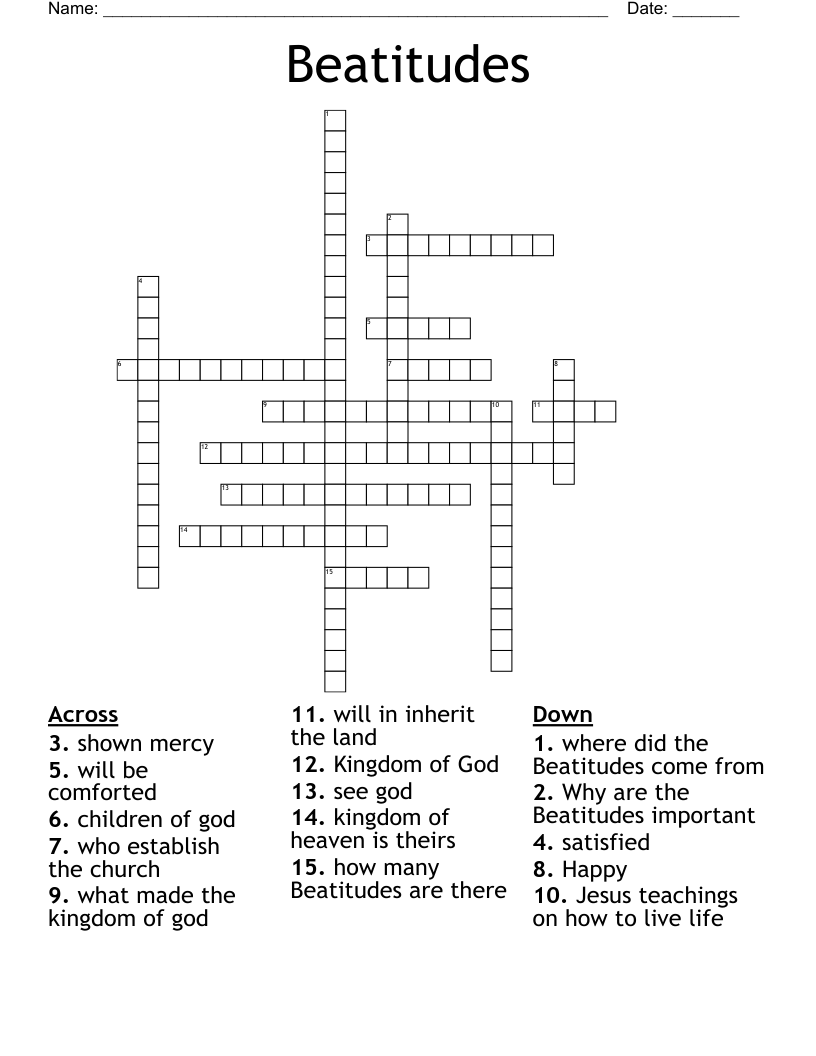 Beatitudes Crossword WordMint