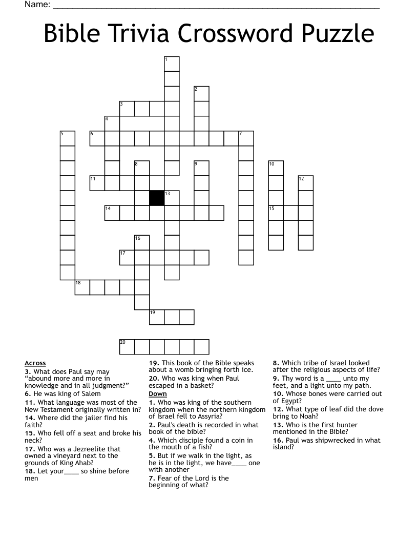 Christian Crossword Puzzles Printable