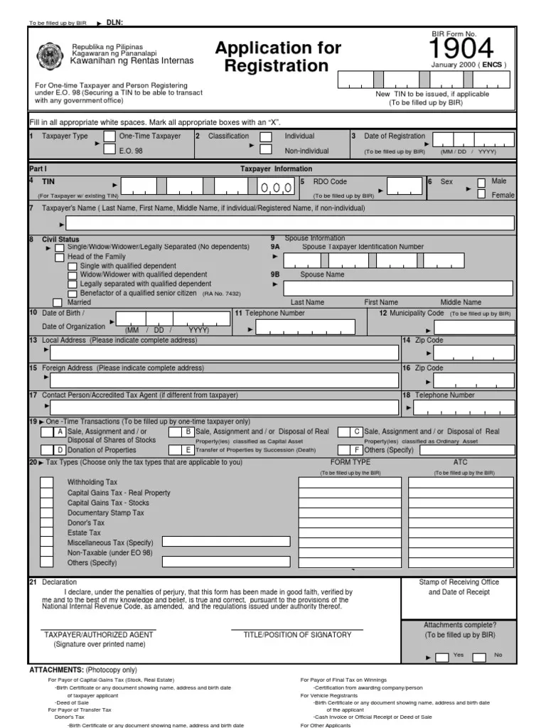 BIR Form 1904 PDF Taxpayer Capital Gains Tax