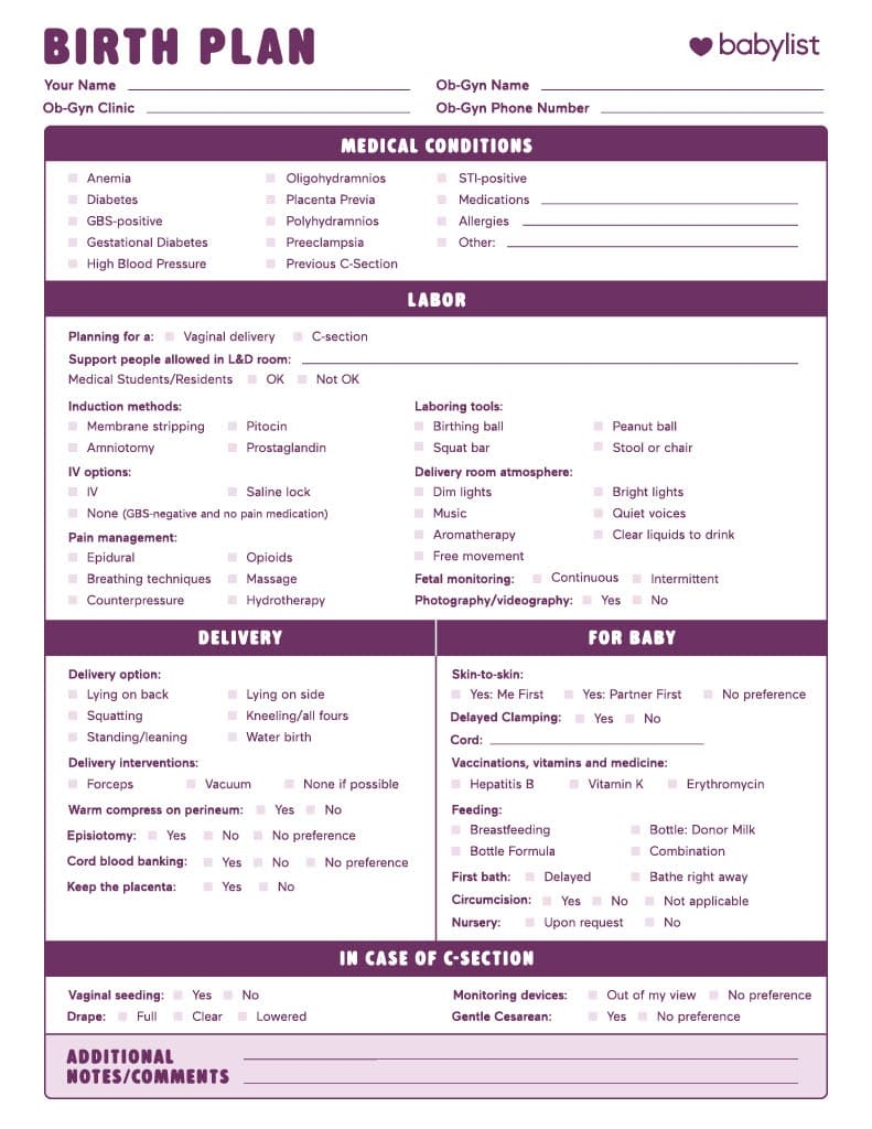 Birth Plan Template How To Write A Perfect Labor amp Delivery Plan