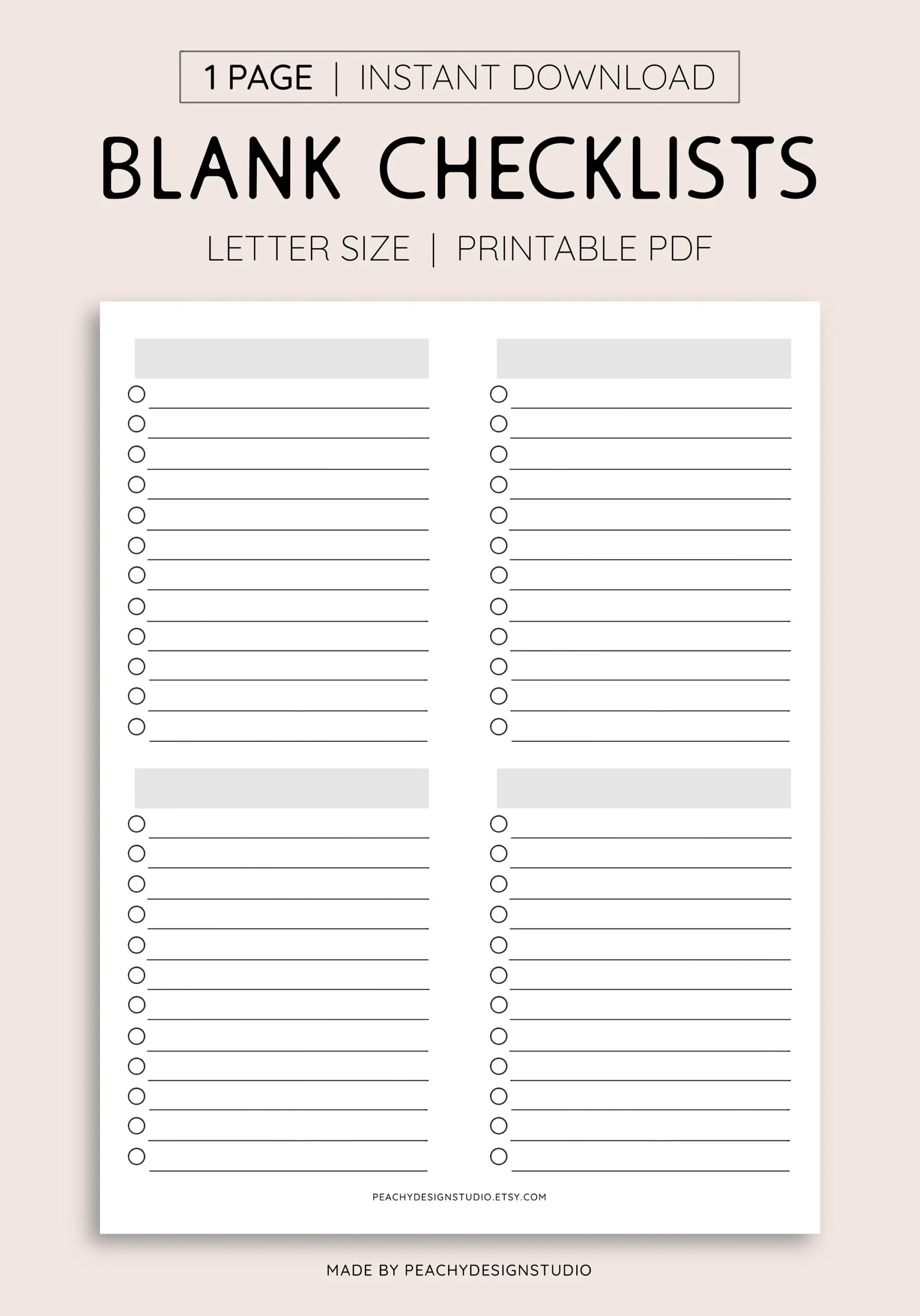 Blank Checklist Printable Task Organizer PDF Etsy