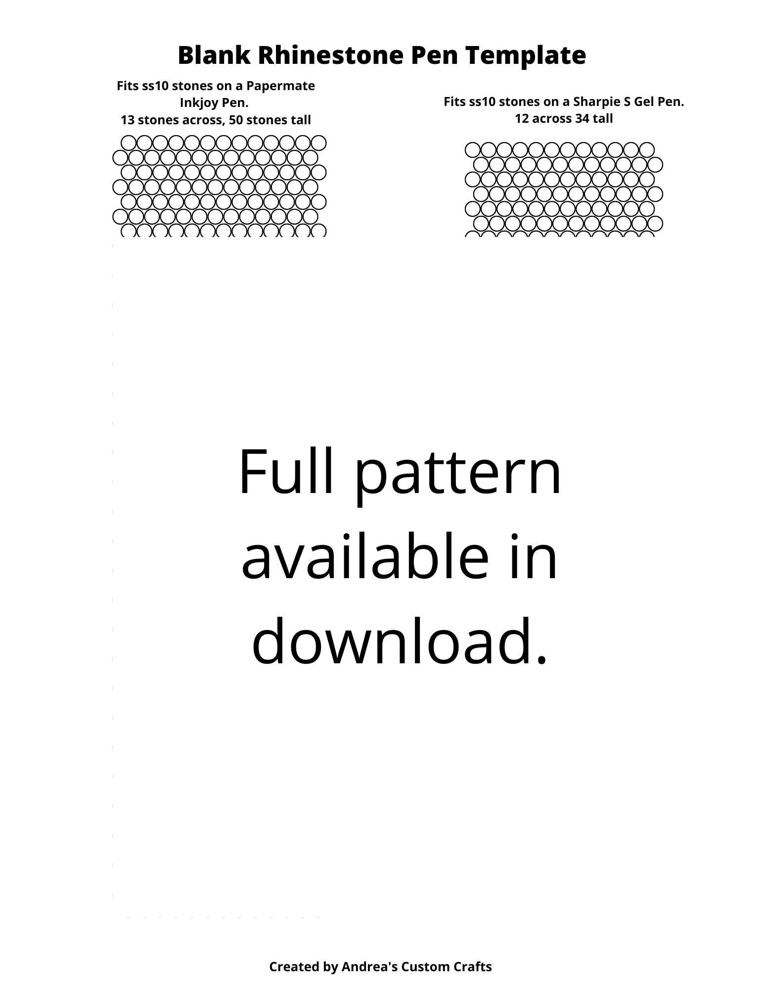 Blank Rhinestone Pen Template SS10 Pattern digital Download Etsy