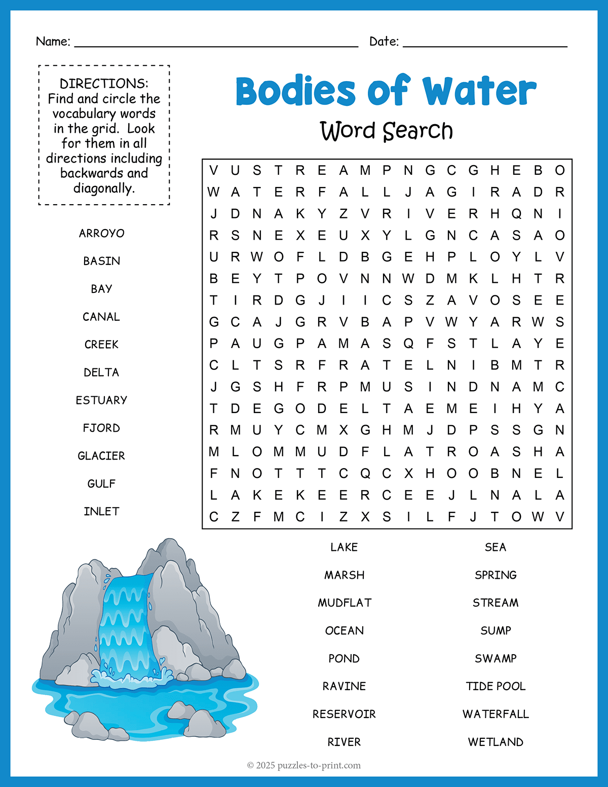 Bodies Of Water Word Search