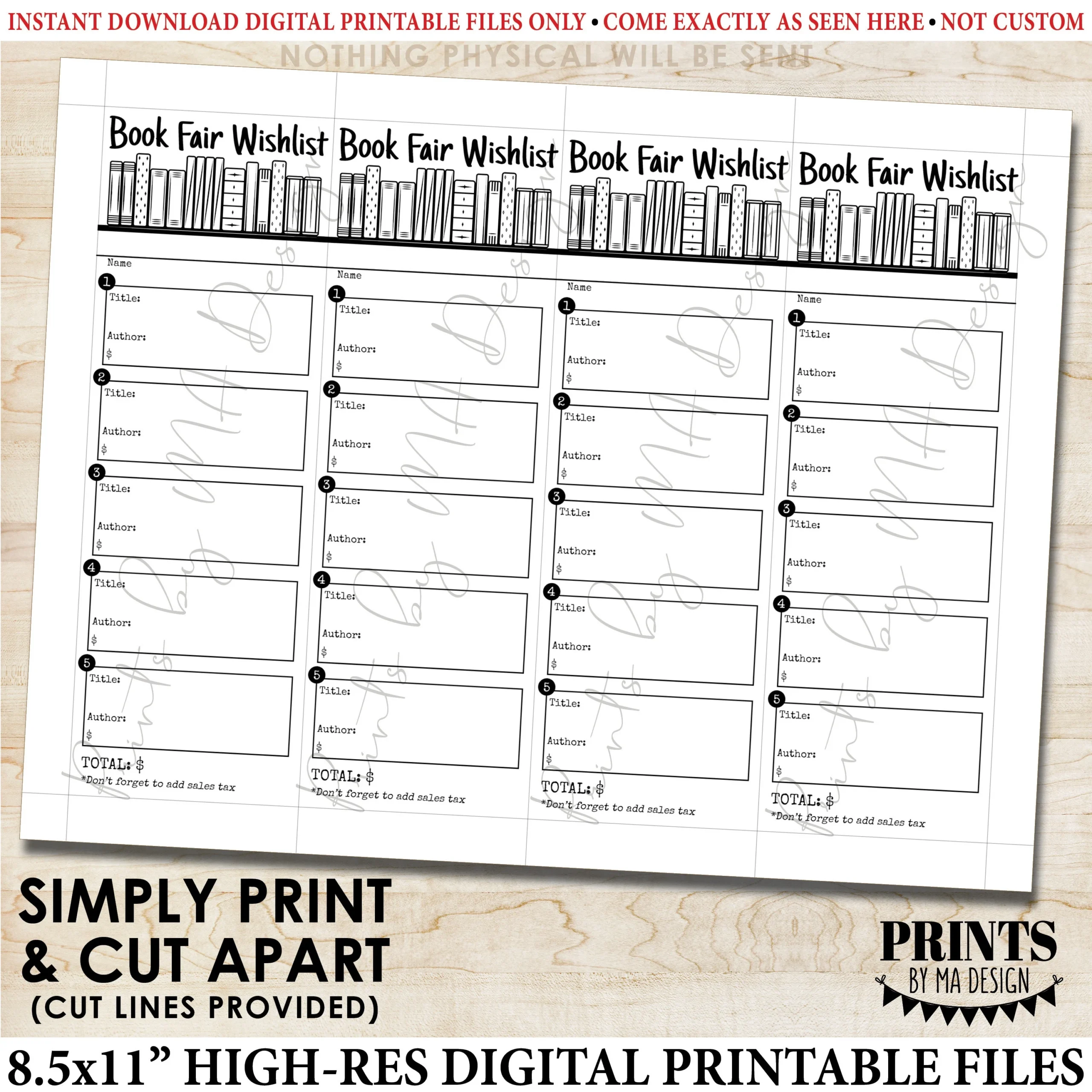 Book Fair Wishlist Bookmark School Book Wish List 2 5x7 5 