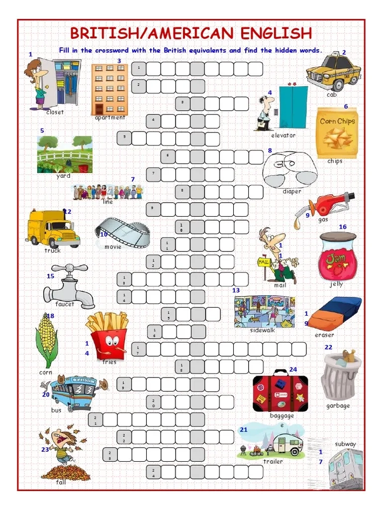 British American English Fill In The Crossword With The British 