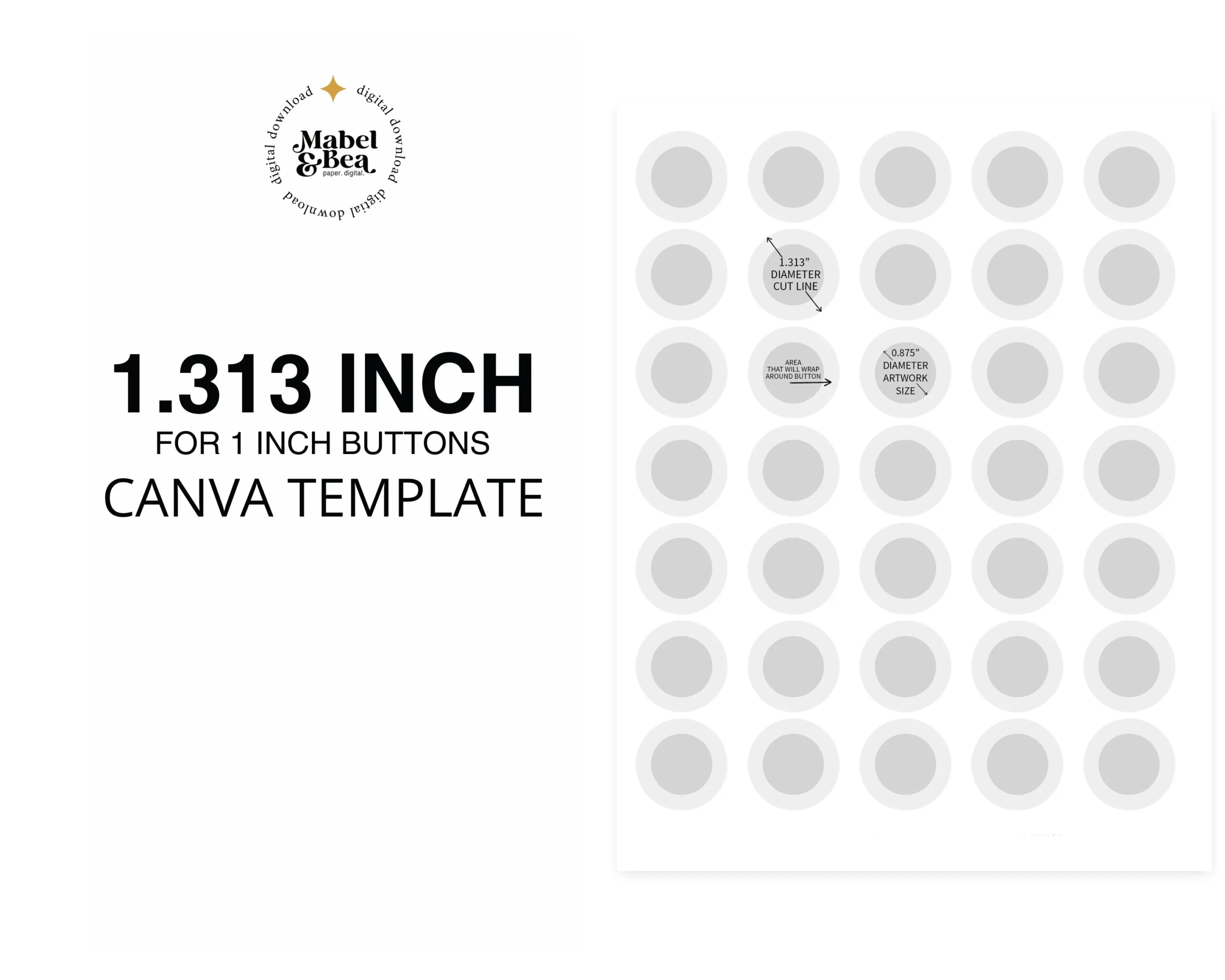 Buy 1 Inch Pin Back Button CANVA Template digital Download 