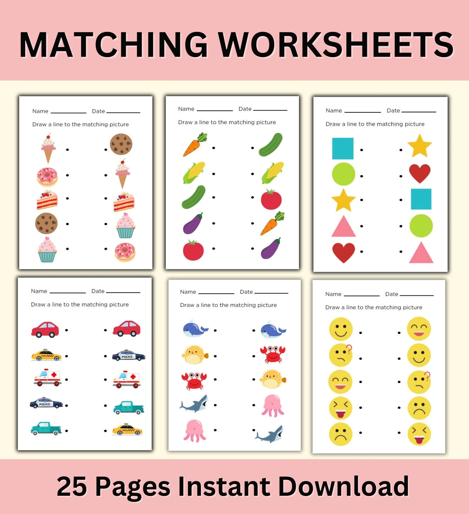 Printable Matching Worksheets For Kids