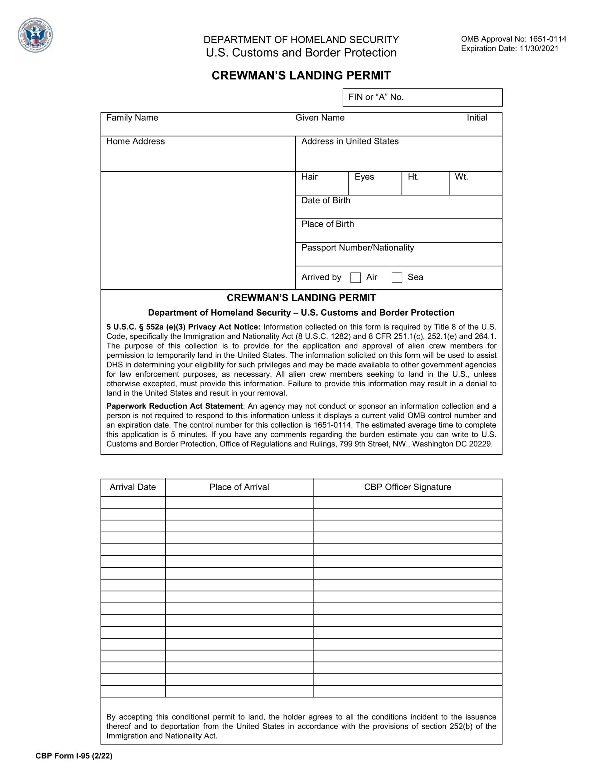 CBP Form I 95 2024 2025 Fill Forms Online PDF Guru