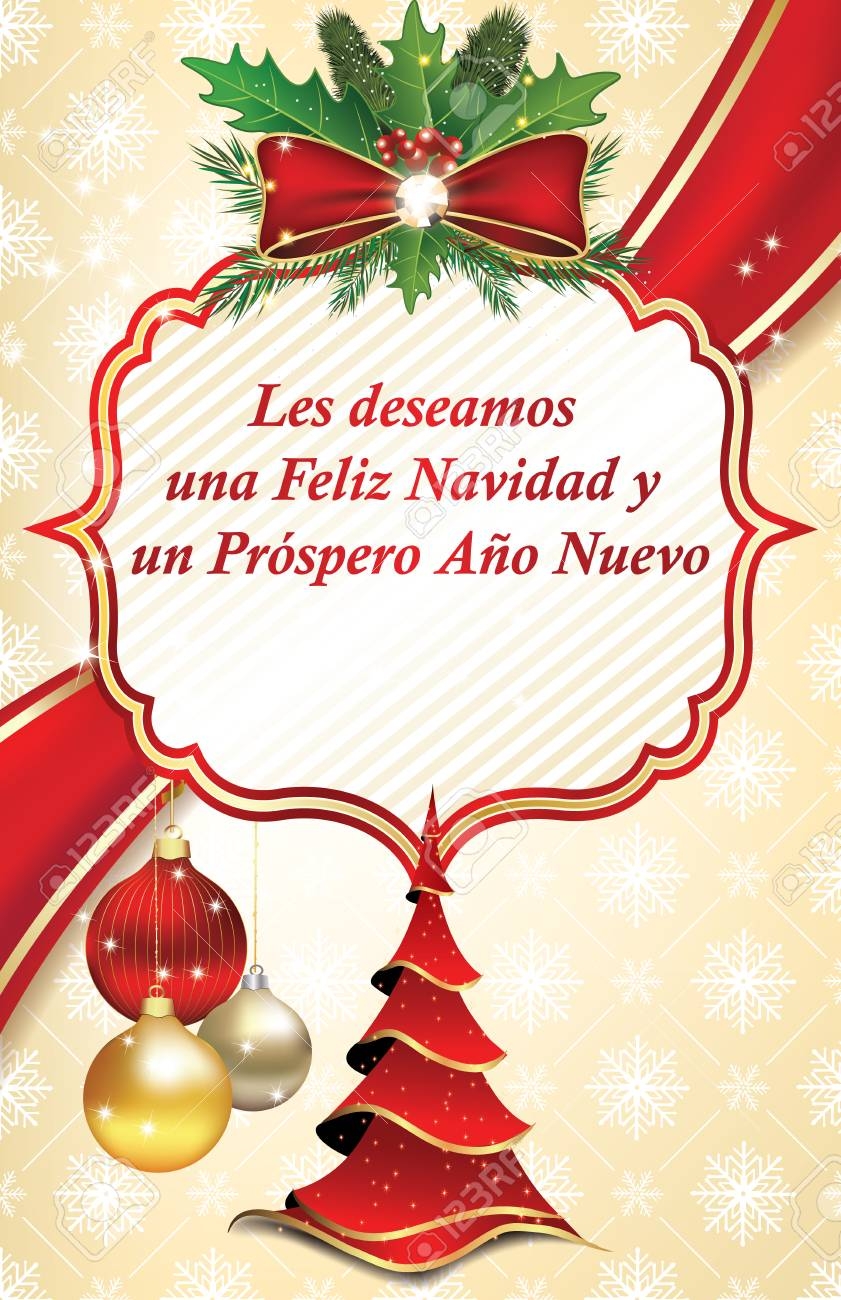 Christmas And New Year Greeting Card In Spanish Language We Wish 