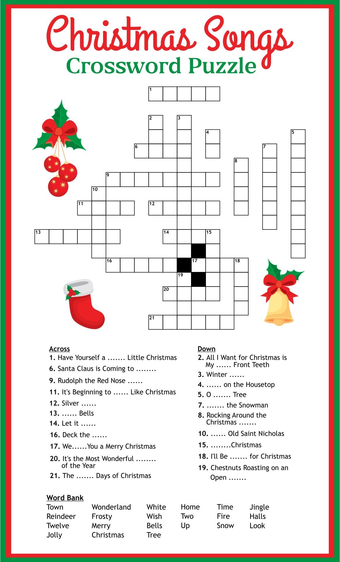 Christmas Song Scramble 14 Free PDF Printables Printablee