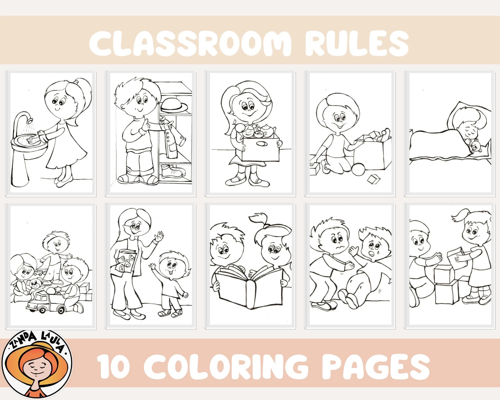Classroom Rules Coloring Pages Preschool Learning Posters PDF 