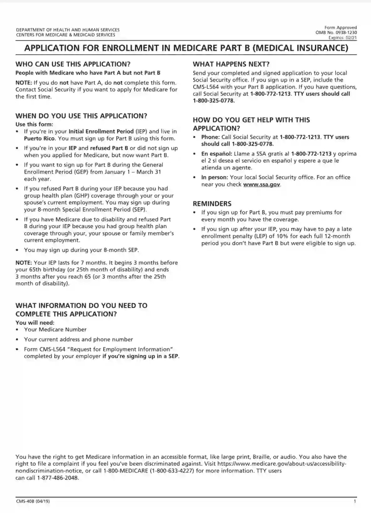 Medicare Part B Printable Form