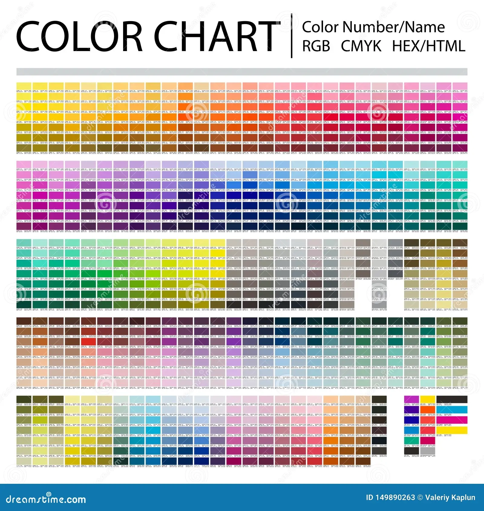 Color Chart Print Test Page Color Numbers Or Names RGB CMYK 