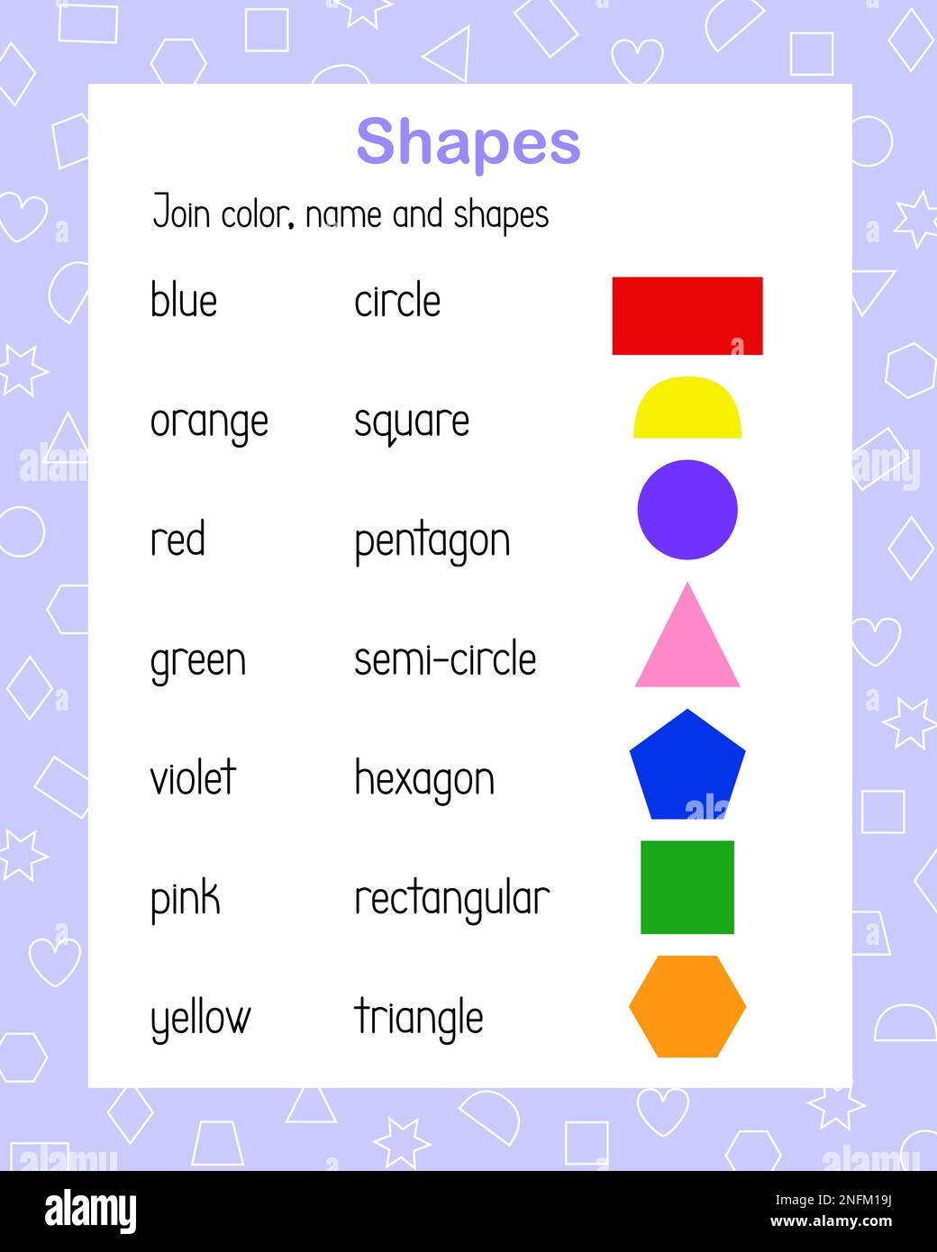 Color Names And Geometric Shapes Colorful Images Matching Game 