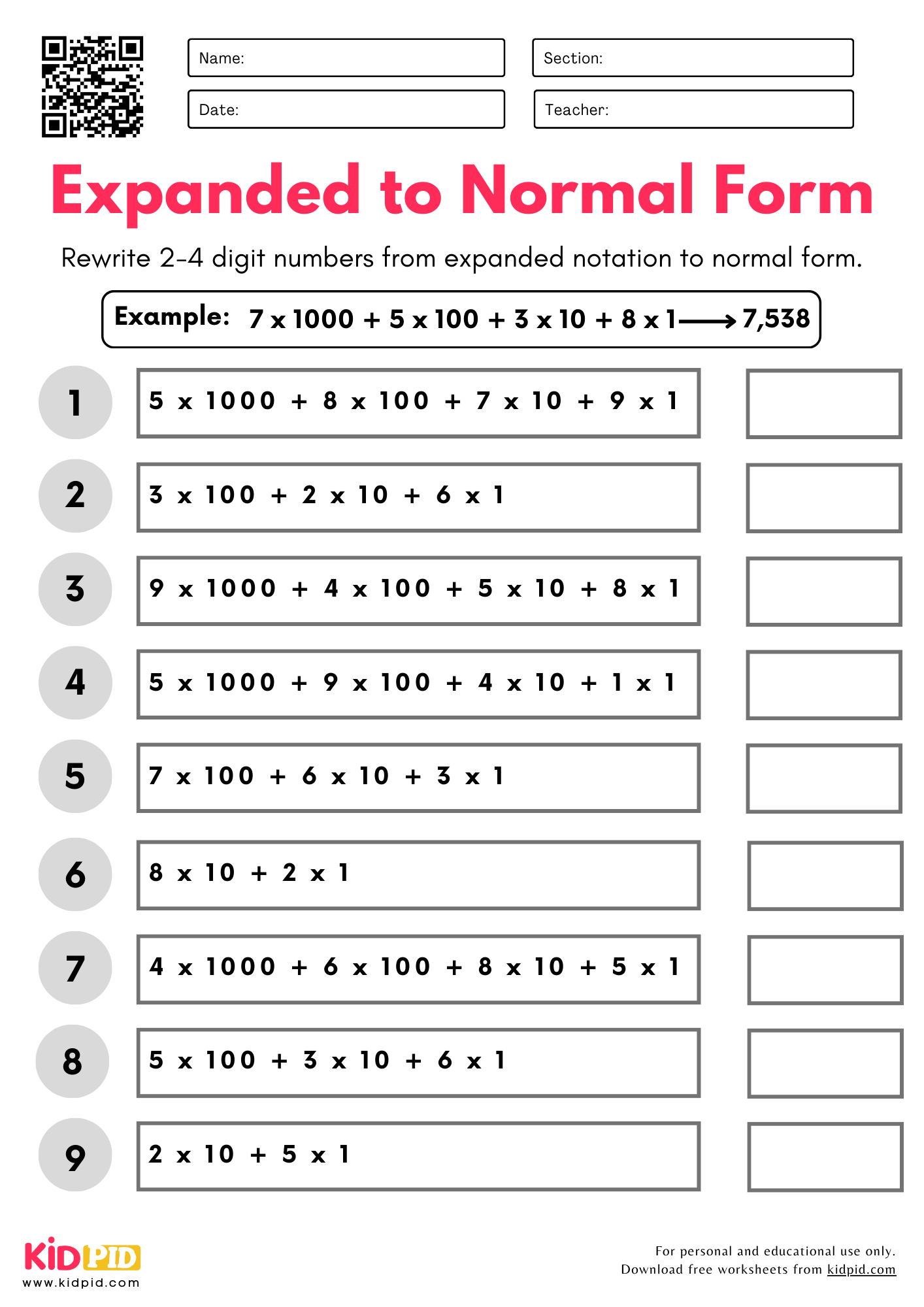 Expanded Form Worksheets With Answers