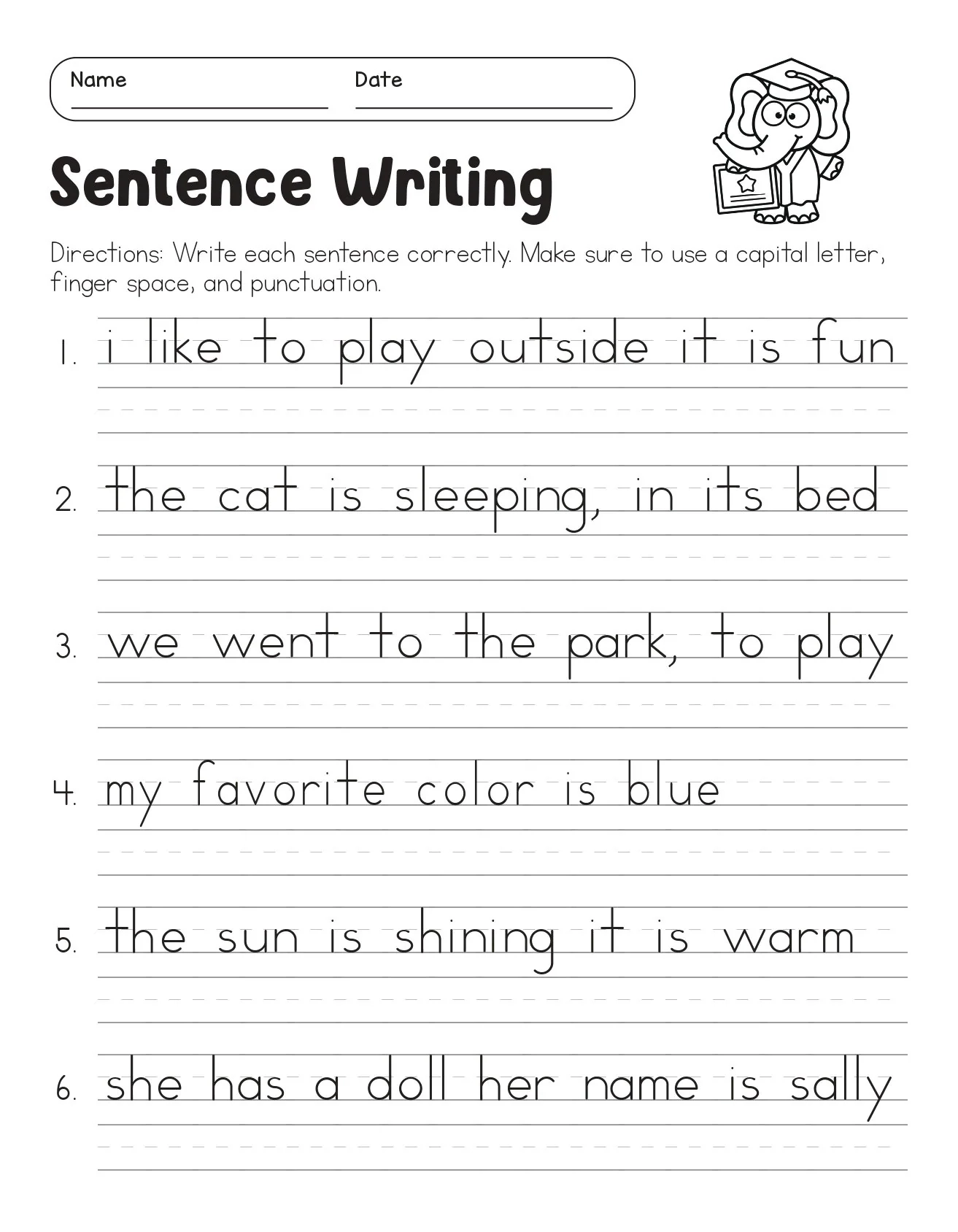 Free Printable Writing Sentences Worksheets