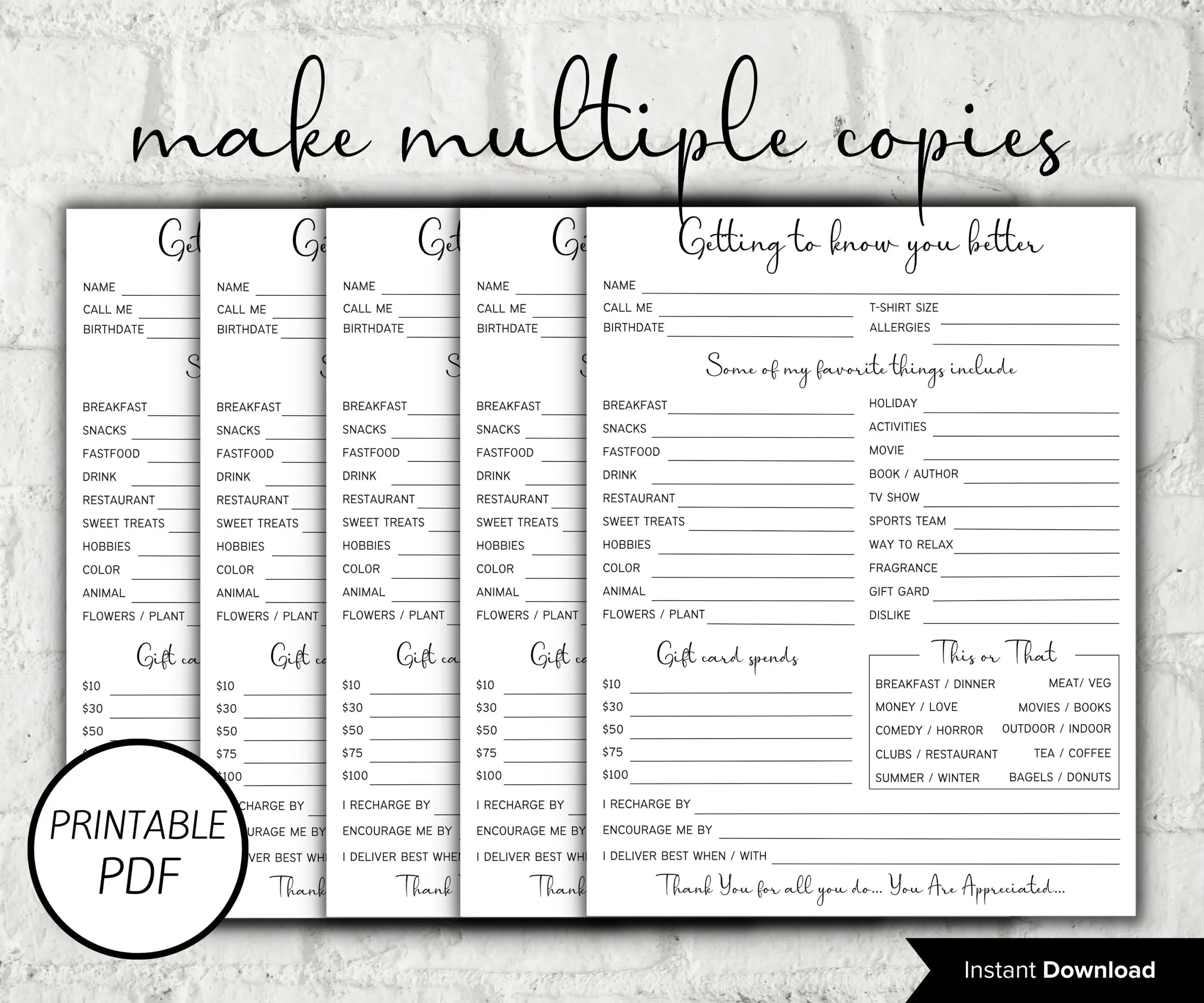 Coworkers Printable Getting To Know Your Employees Questionnaire Template