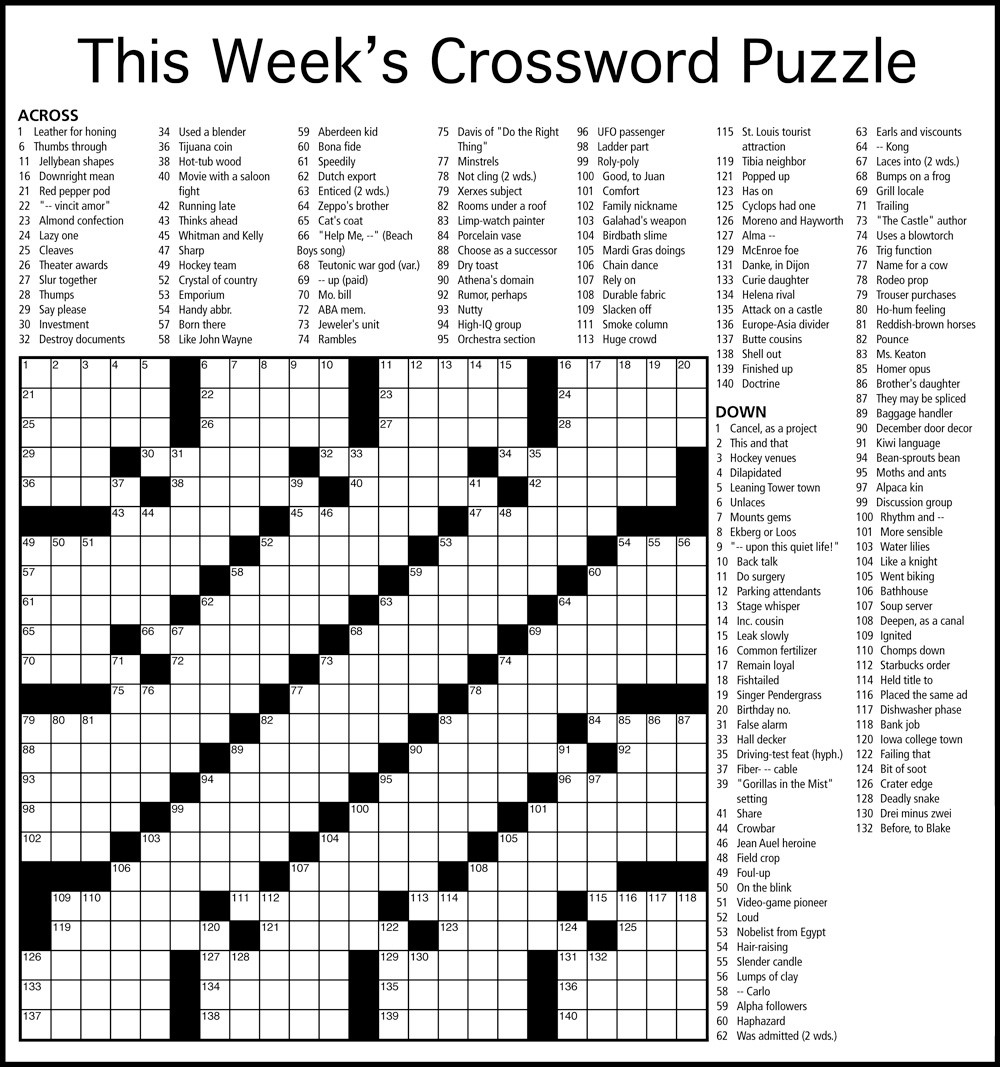 Printable Online Crossword Puzzle