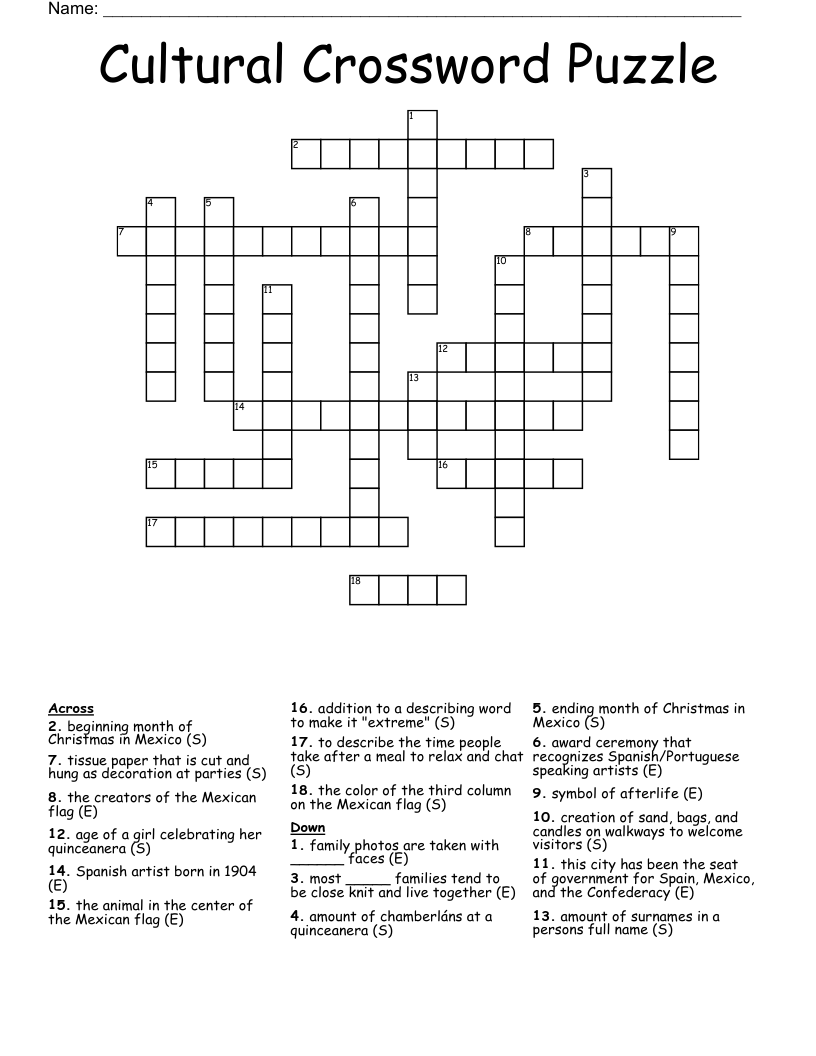 Mexico Crossword Puzzles Printable