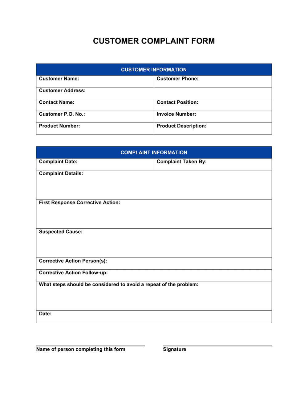 Customer Complaint Form Template Word amp PDF Free Trial