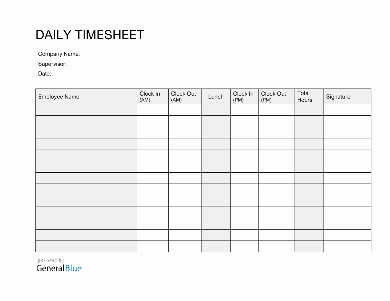 Daily Clock In Clock Out Sheet In PDF