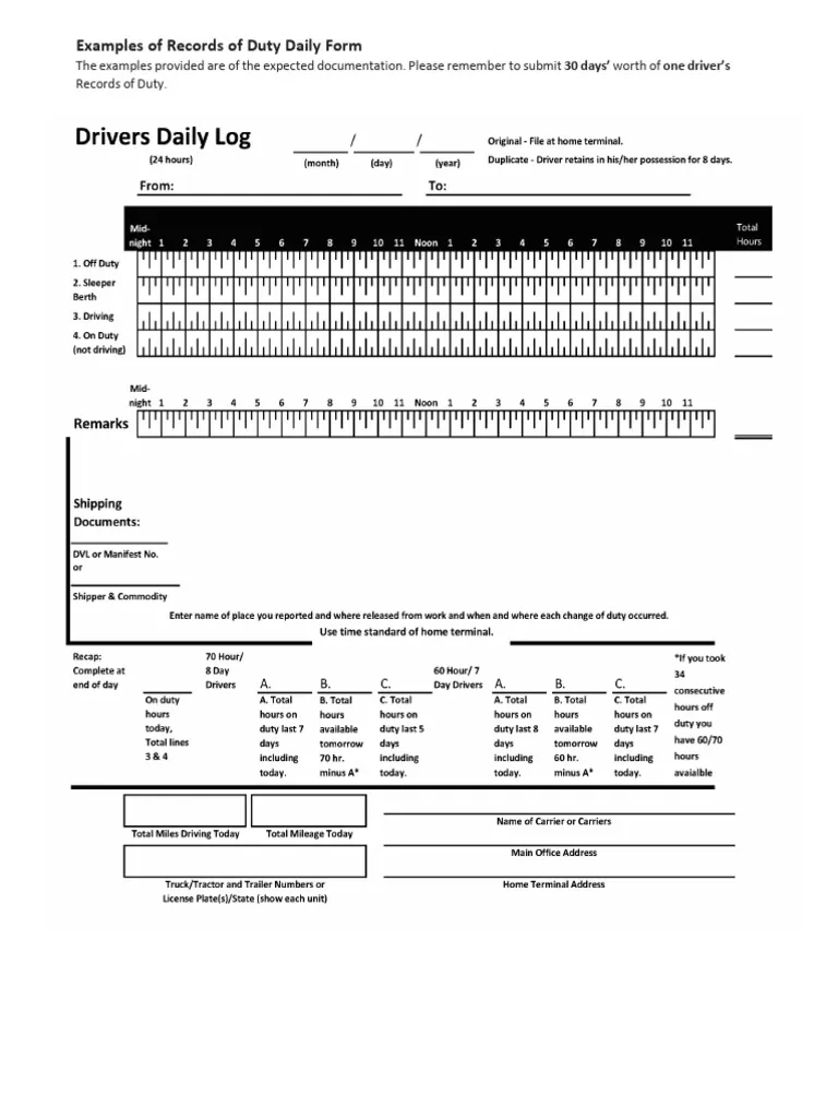 Trucking Log Book Printable