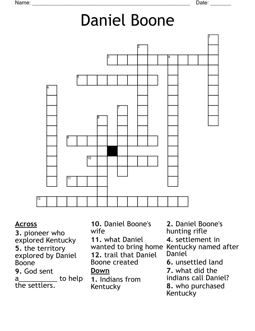 Daniel Boone Crossword WordMint