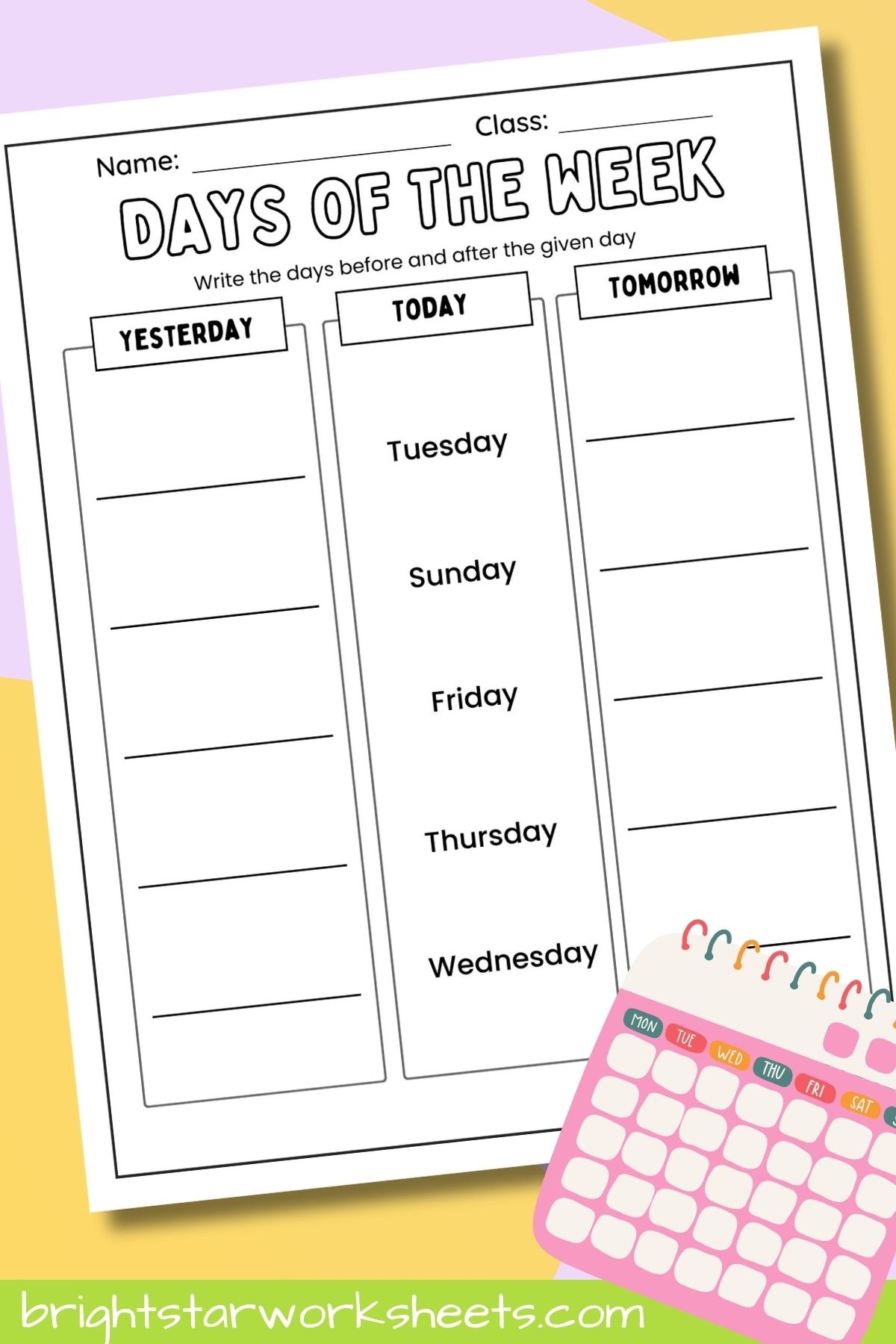 Days Of The Week Free Before amp After Worksheet Bright Star 