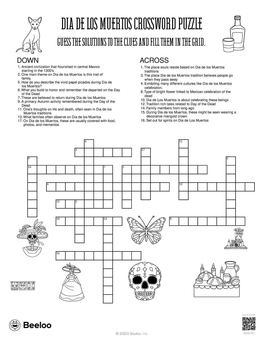 Dia De Los Muertos Crossword Puzzle Beeloo Printable Crafts And 