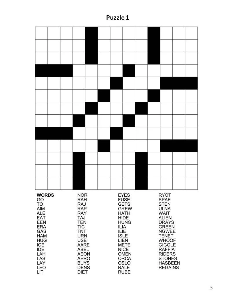 Fill In Crossword Puzzles Printable