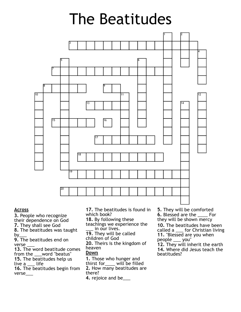 Discipleship And Beatitudes Worksheet Crossword WordMint