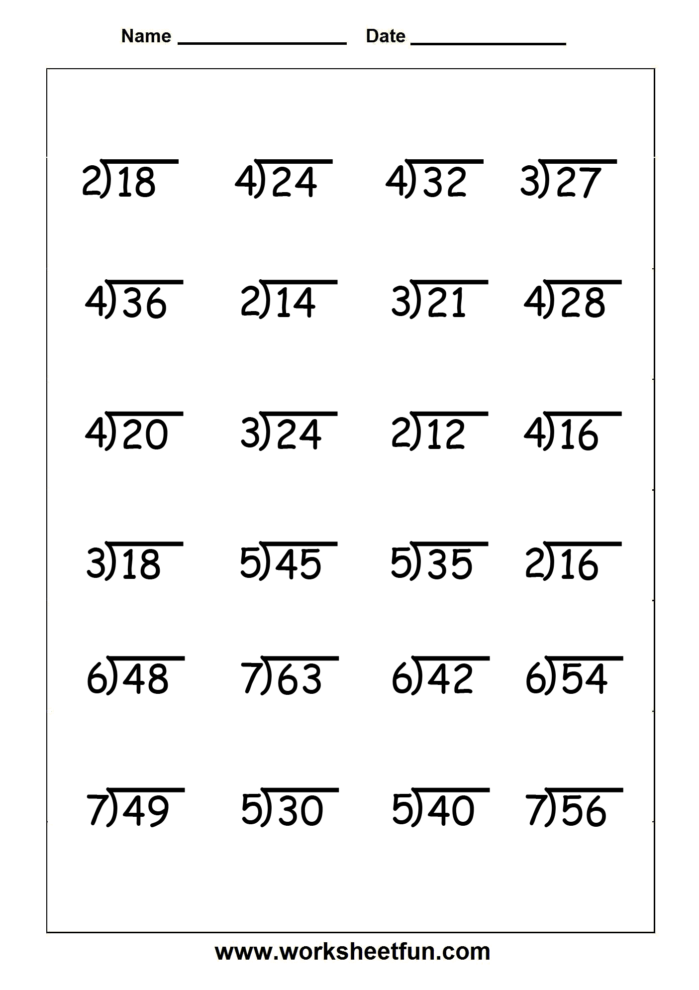 Printable Division Worksheets 4th Grade