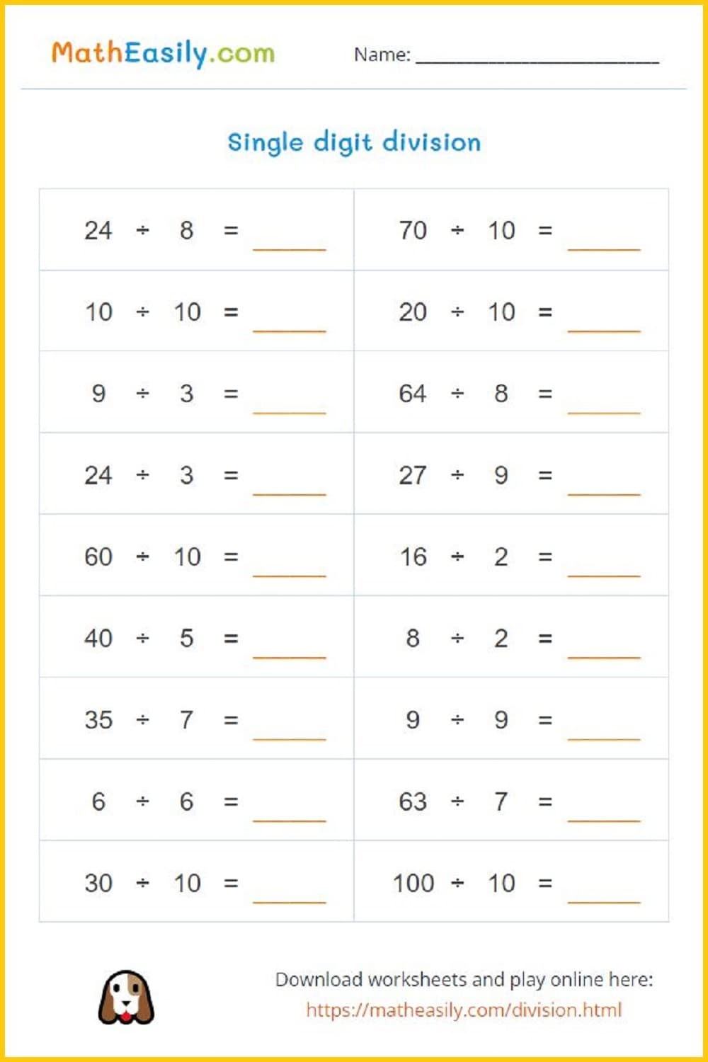 Free Printable Worksheets For Division