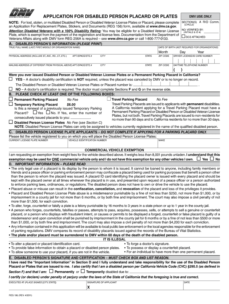 Dmv Handicap Placard Form Fill Online Printable Fillable 
