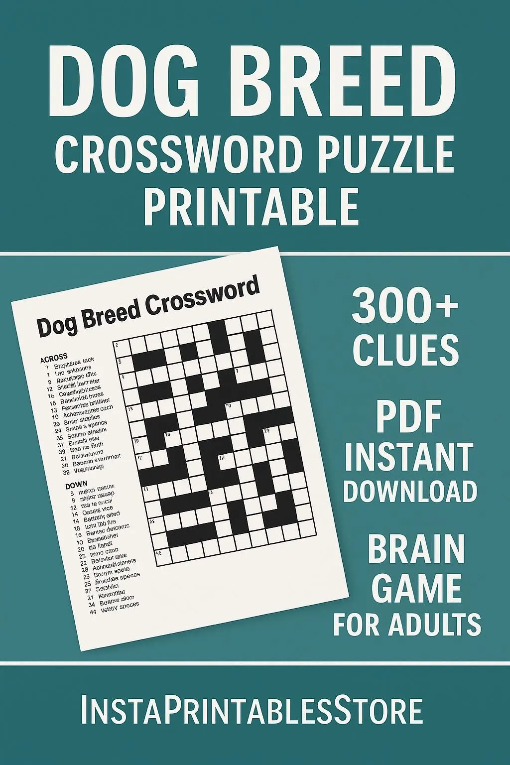 Dog Breed Crossword Puzzle Printable 300 Clues PDF Instant 